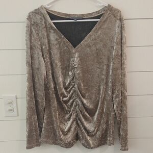 Elliott Lauren Velvet V-Neck Ruched Blouse in Tan